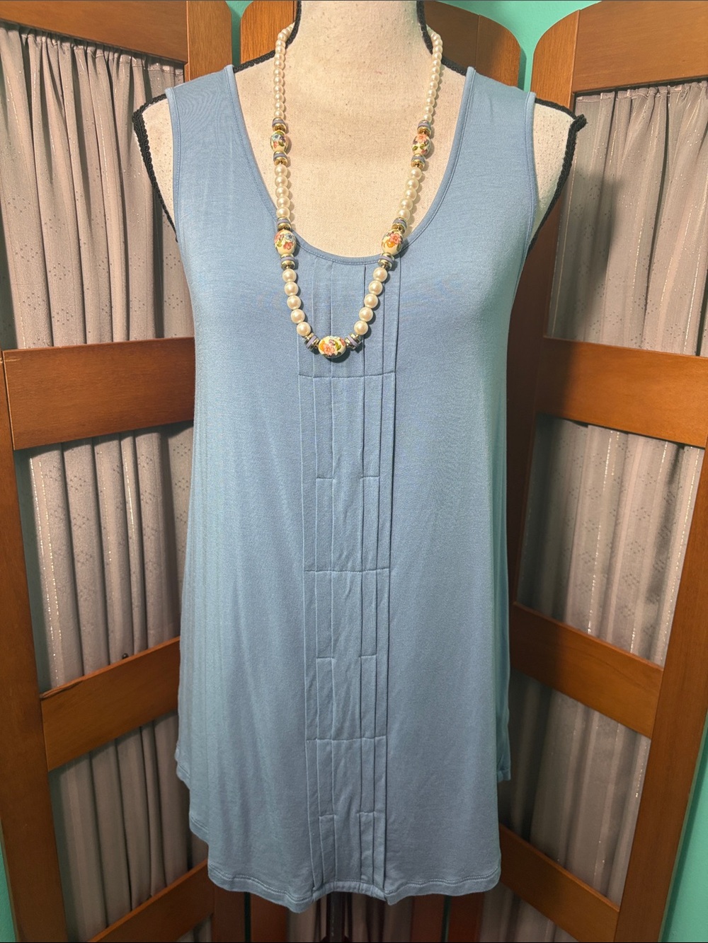 Soft Surroundings Light Blue Pleated Front Tunic top